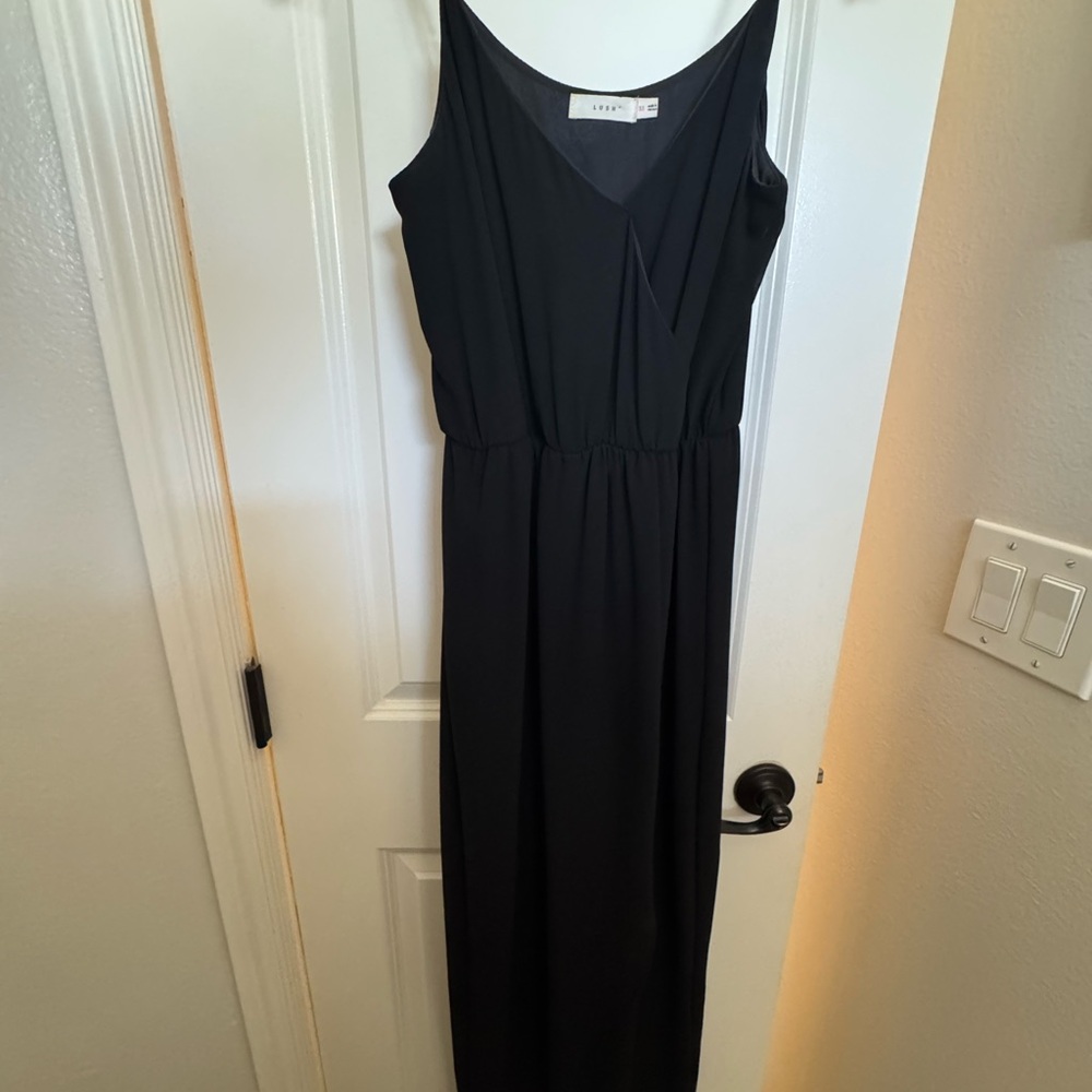 Lush Black Sleeveless Spaghetti Strap High-Low Maxi Dress